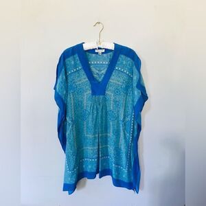 Coldwater Creek Silk bohemian Blue Printed Poncho Size large / XL